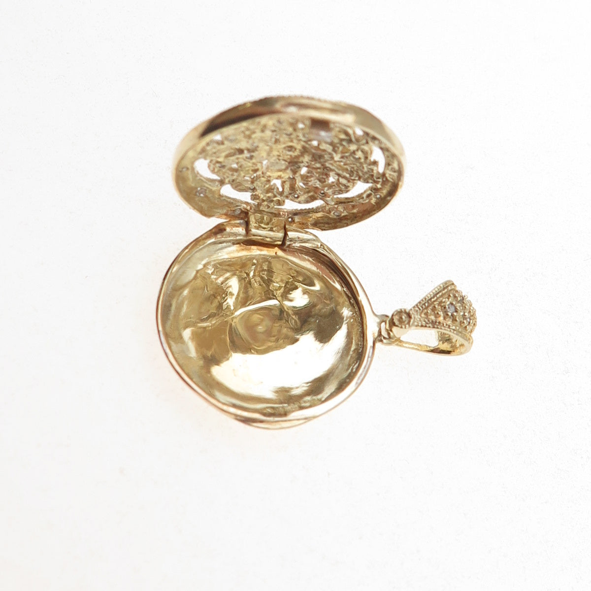 925 Sterling Silver Gold Plated Real Diamond Clover Locket Charm Pendant