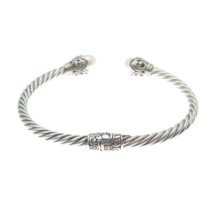925 Sterling Silver Vintage Real Pearl Floral Oxidized Cuff Bracelet 6.25"