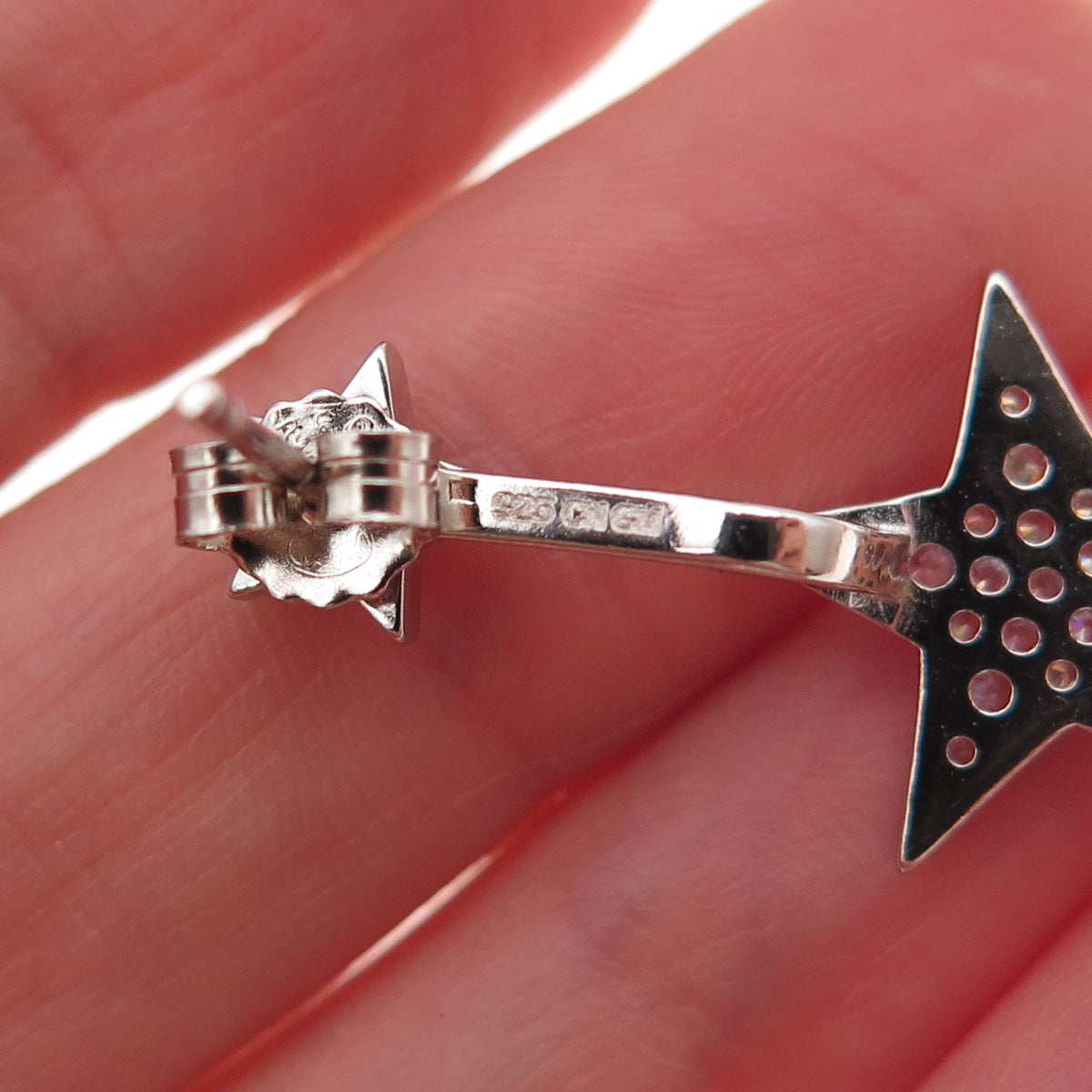 925 Sterling Silver Round-Cut C Z Star Interchangeable Earrings