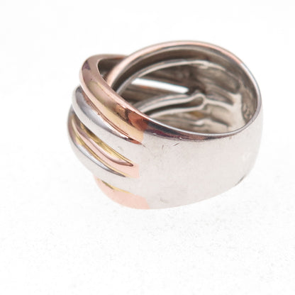 925 Sterling Silver 3-Tone Crisscross Ring Size 8