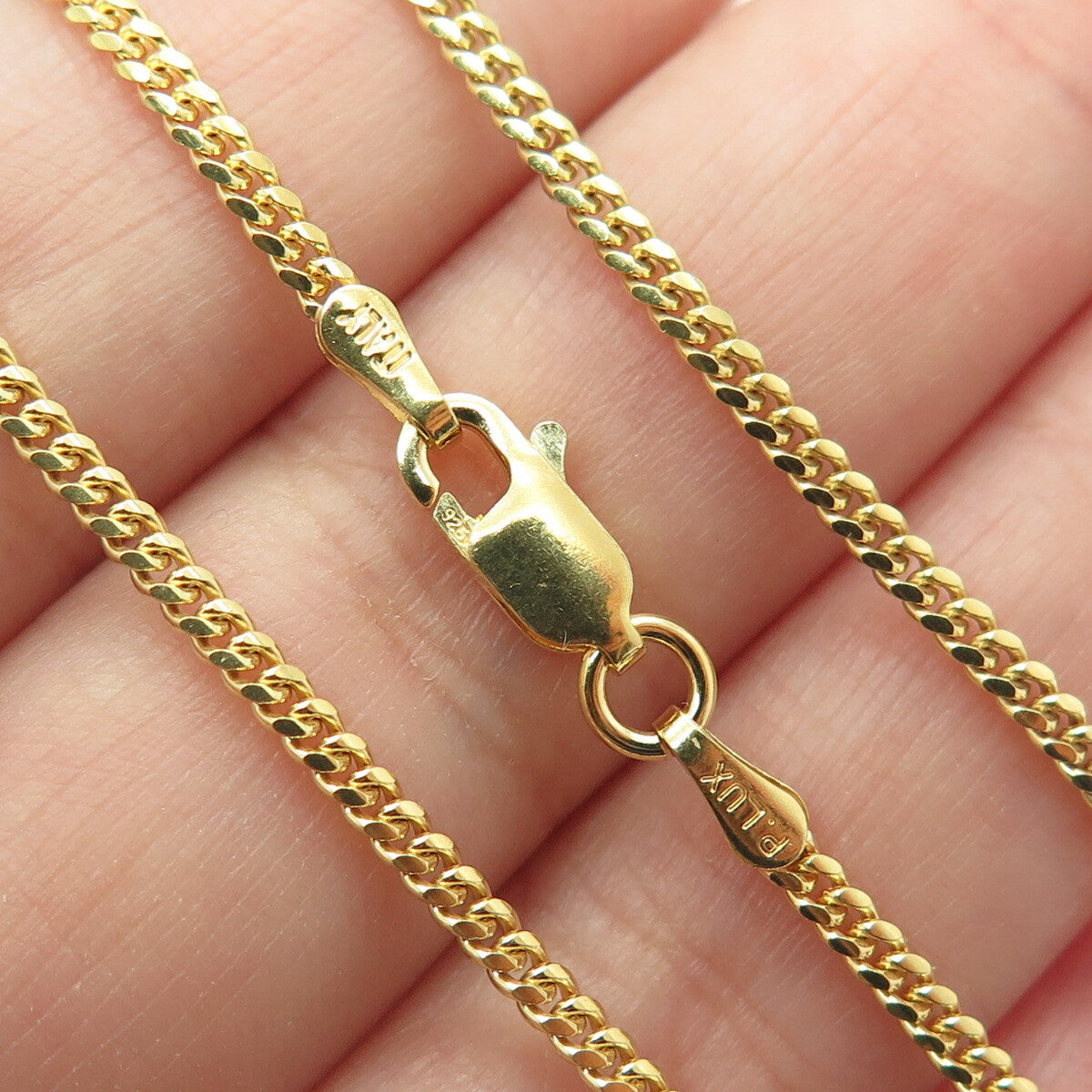 P. LUX 925 Sterling Silver Gold Plated Italy Miami Cuban Chain Necklace 18"