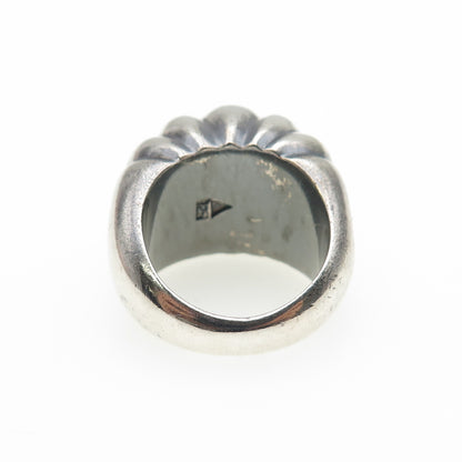 925 Sterling Silver Vintage Modernist Ribbed Dome Oxidized Ring Size 6.5