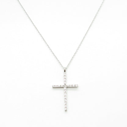 925 Sterling Silver Round-Cut C Z Cross Cable Chain Necklace 16-18"