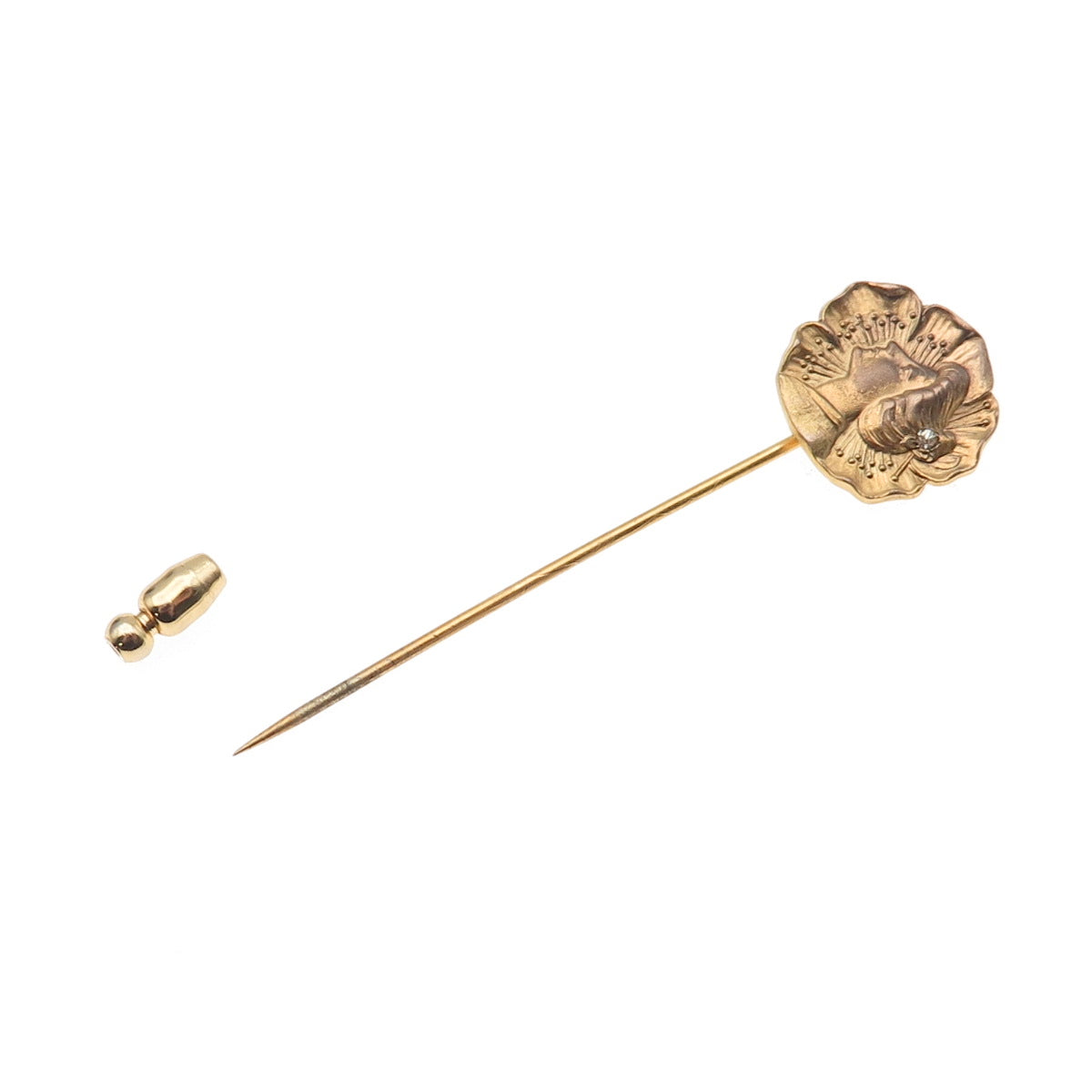 Gold Filled Antique Art Deco Rhinestone Japanese Geisha Lapel Pin