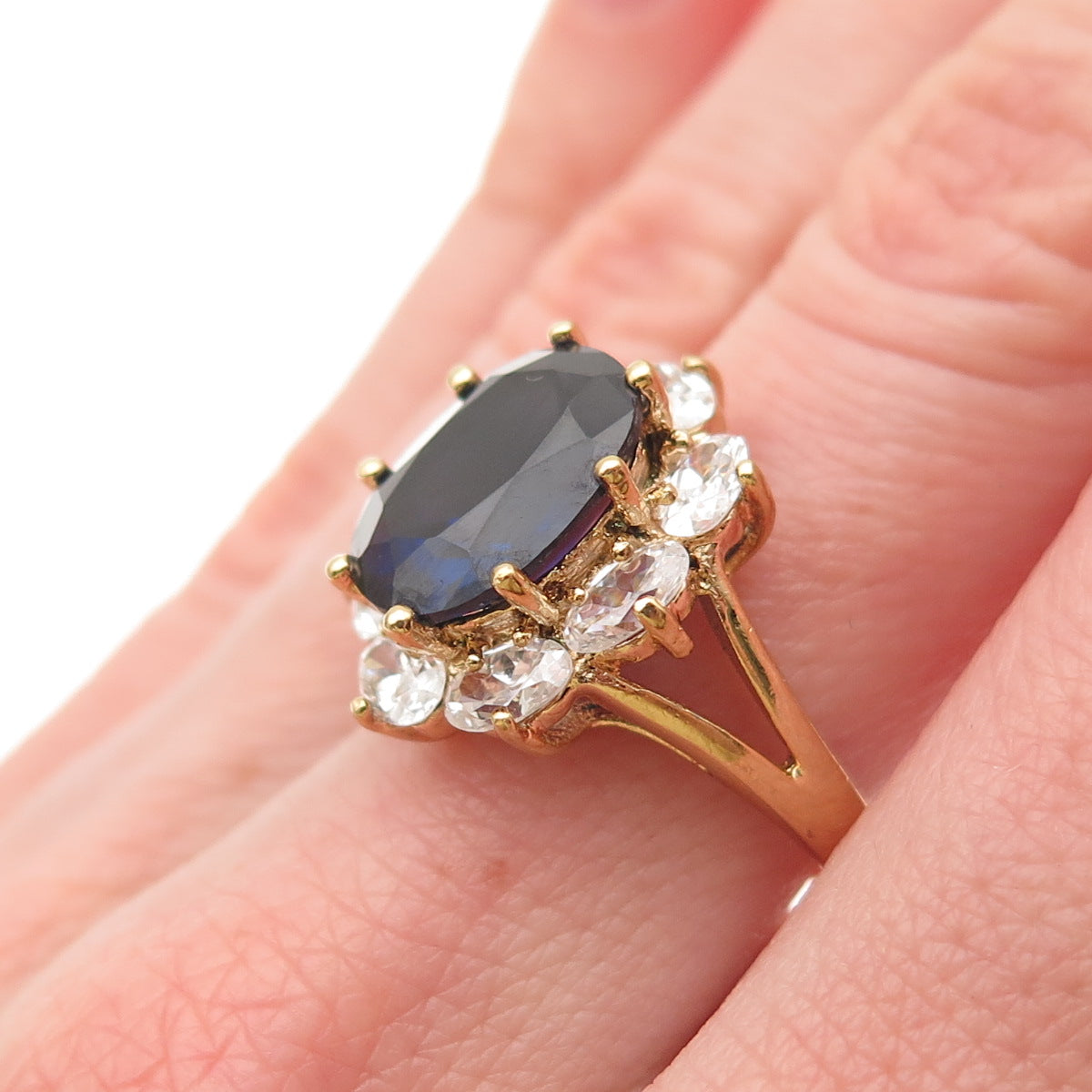 925 Sterling Silver Gold Plated Lab-Created Sapphire & C Z Ring Size 7