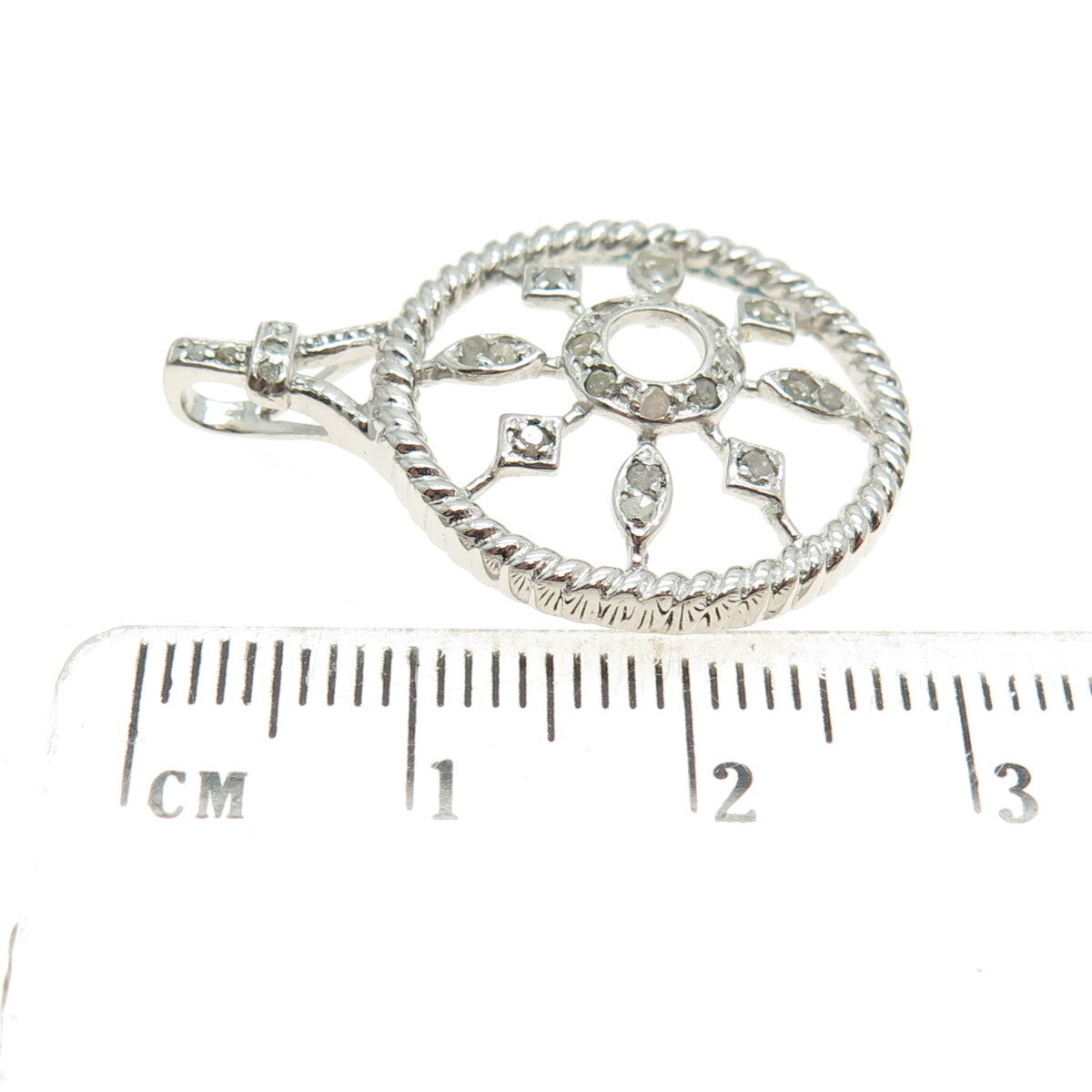 925 Sterling Silver Real Round-Cut Diamond Wheel of Fortune Pendant