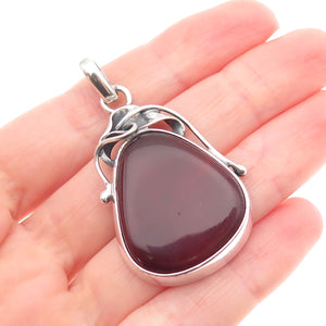 925 Sterling Silver Vintage Real Amber Modernist Oxidized Charm Pendant