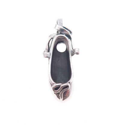 925 Sterling Silver Vintage Ballerina Shoe Mini 3D Charm Pendant