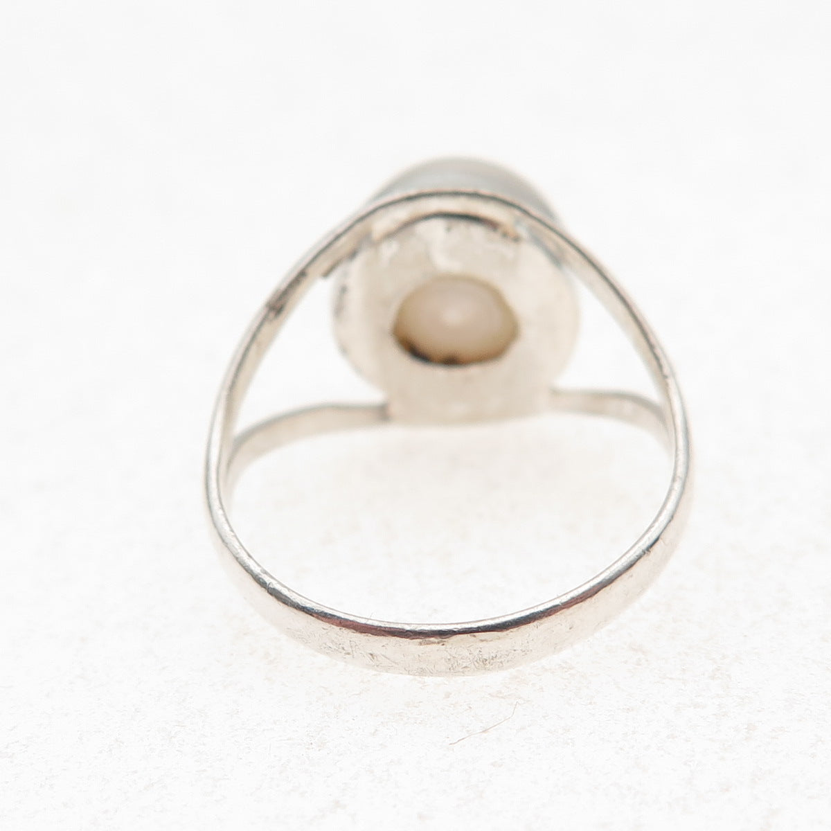 925 Sterling Silver Vintage Real Pearl Modernist Oxidized Ring Size 7