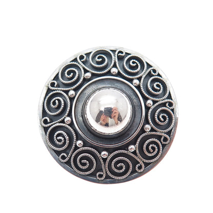 GUSTAV HAUBER 835 Silver Vintage Germany Spiral Oxidized Pin Brooch