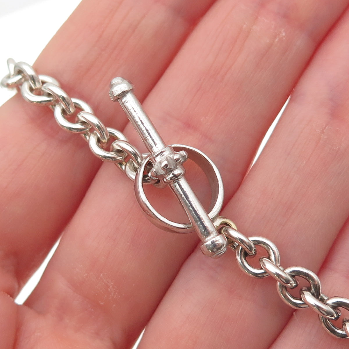 925 Sterling Silver Vintage Crescent Heart & Star Cable Chain Necklace 14"