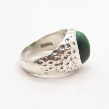 925 Sterling Silver Vintage Fiber Optic Cat's Eye Gem Hammered Ring Size 9.25