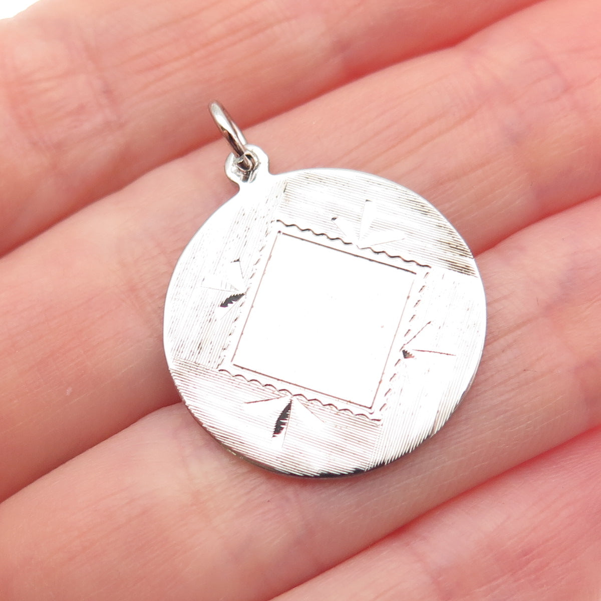 925 Sterling Silver Vintage Round Tag Charm Pendant
