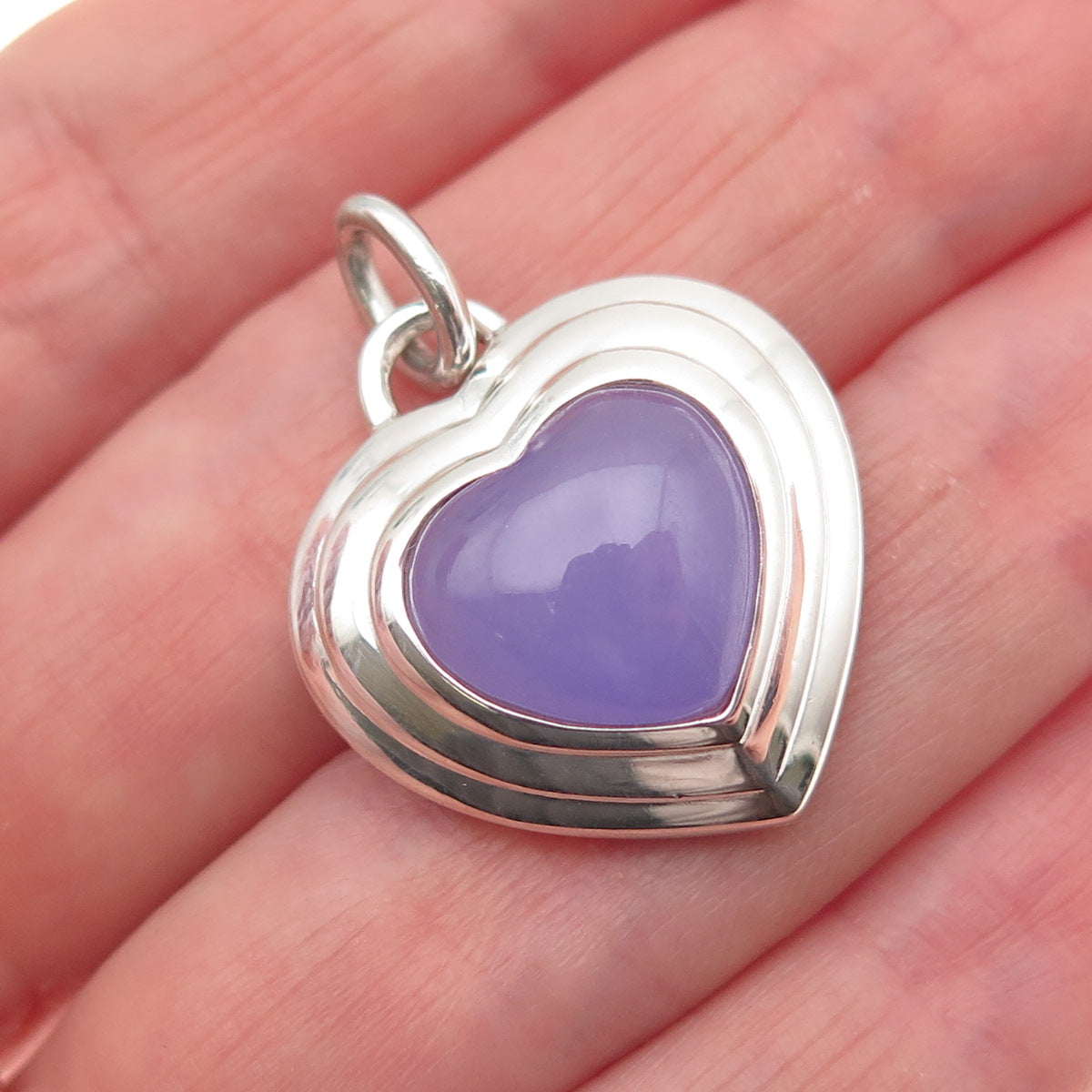 CNA PRANDA 925 Sterling Silver Vintage Real Lavender Jade Heart Charm Pendant
