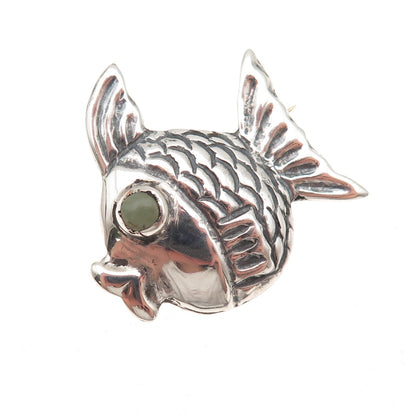 925 Sterling Silver Vintage Mexico Real Turquoise Fish Oxidized Pin Brooch