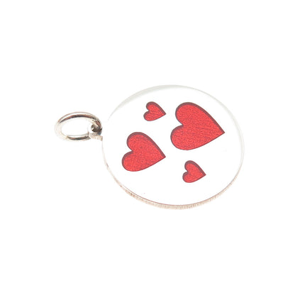 925 Sterling Silver Red Enamel Family Heart Round Tag Mini Charm Pendant