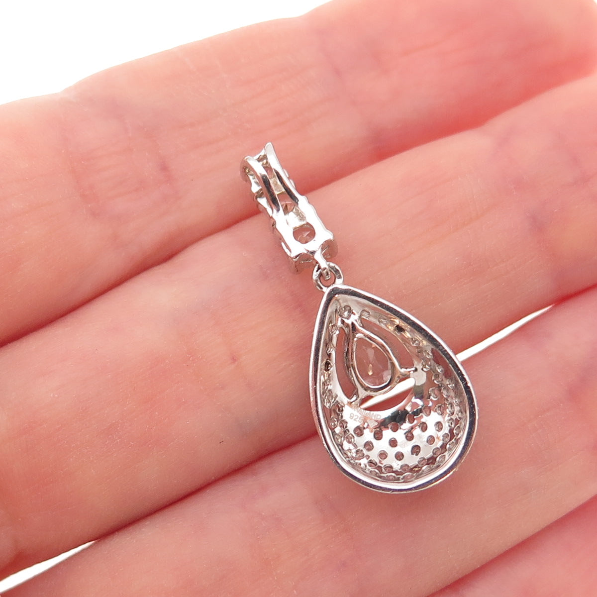 925 Sterling Silver Real White Topaz Teardrop Charm Pendant