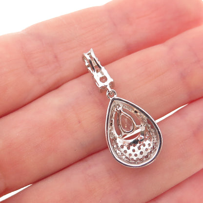 925 Sterling Silver Real White Topaz Teardrop Charm Pendant