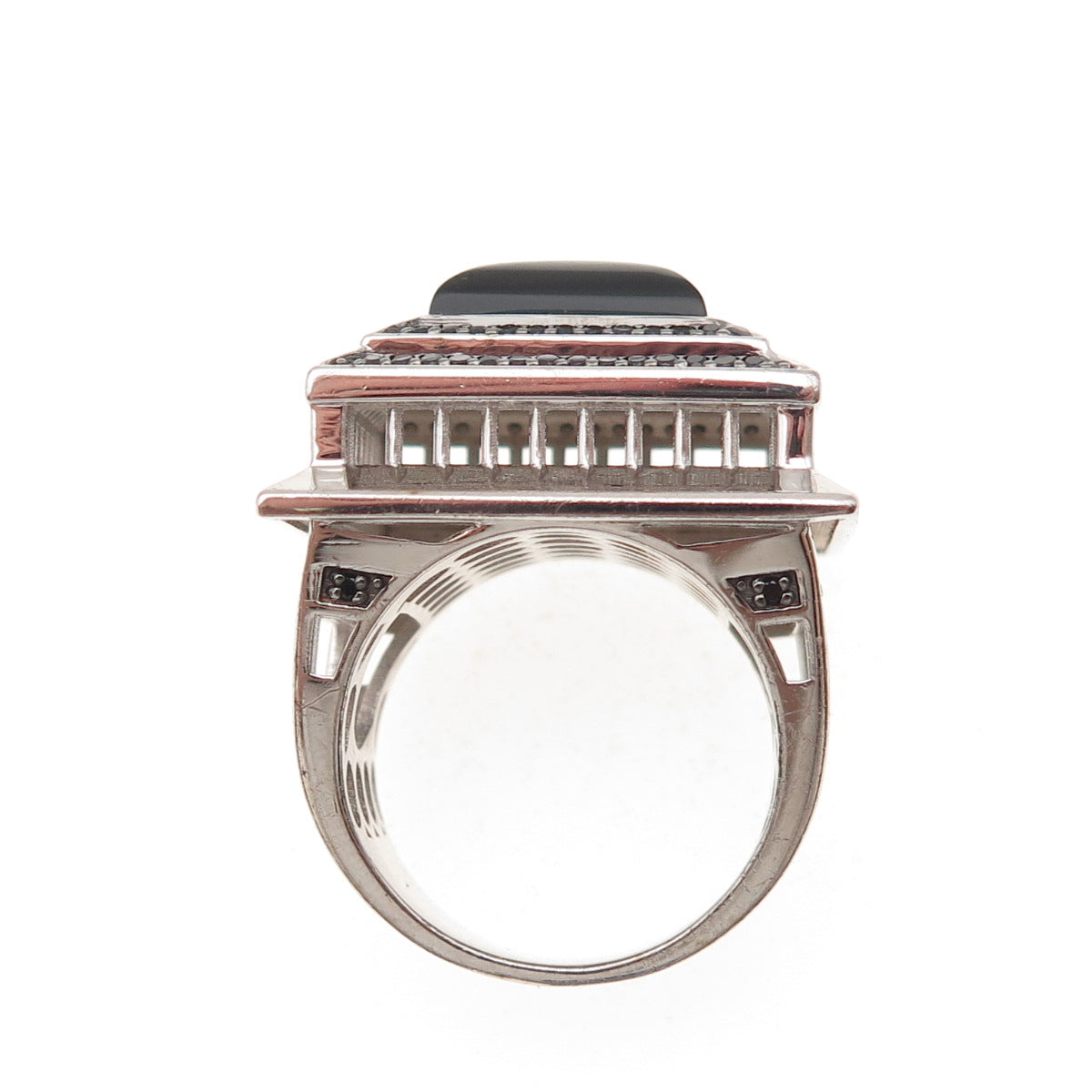 925 Sterling Silver Real Black Onyx & Spinel Statement Ring Size 7.25