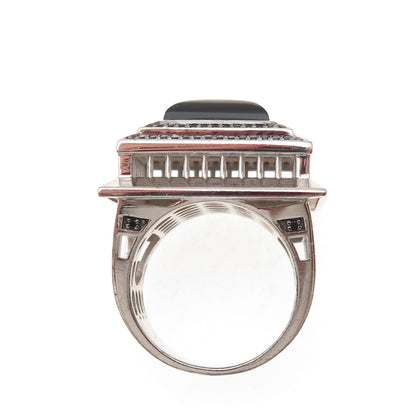925 Sterling Silver Real Black Onyx & Spinel Statement Ring Size 7.25