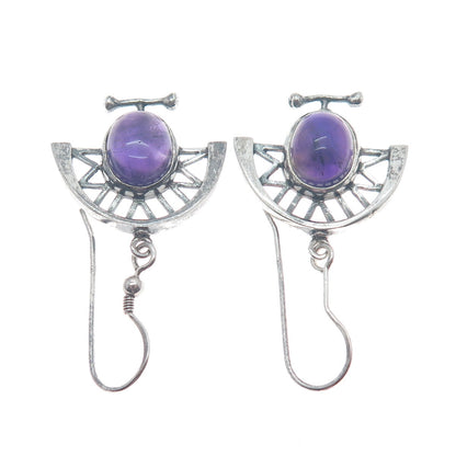 NIALL BRUTON Sterling Vintage Dublin 1999 Amethyst Modernist Oxidized Earrings
