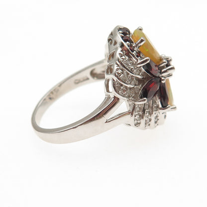 HT Harold Trujillo 925 Sterling Silver Real Diamond Opal Red Garnet Ring Size 9