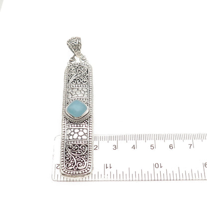 SARDA Sterling Silver Vintage Real Aquamarine Granulated Floral Scroll Pendant