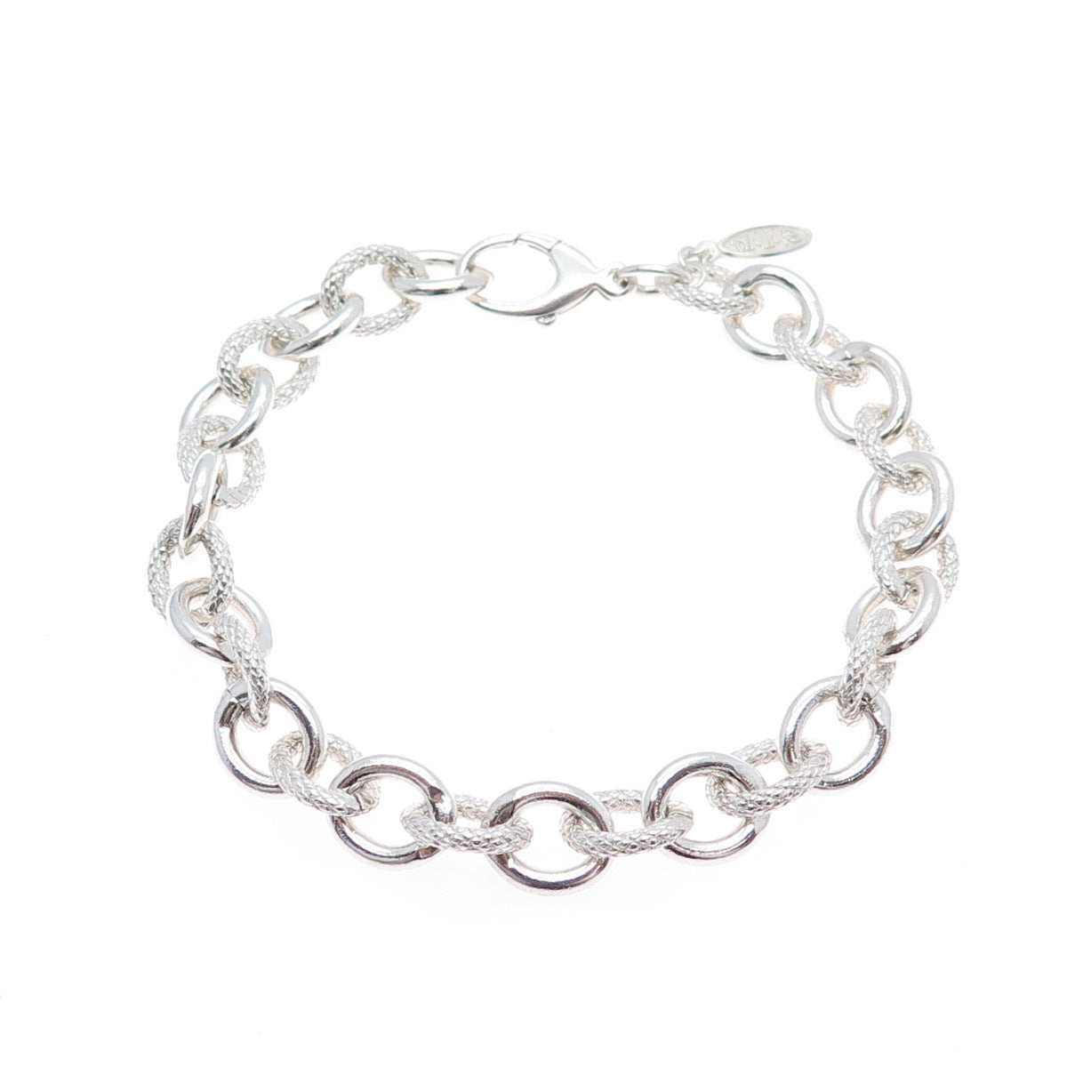AMME 925 Sterling Silver Textured Cable Link Bracelet 8"