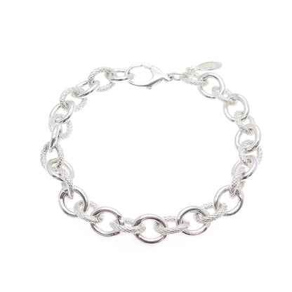 AMME 925 Sterling Silver Textured Cable Link Bracelet 8"