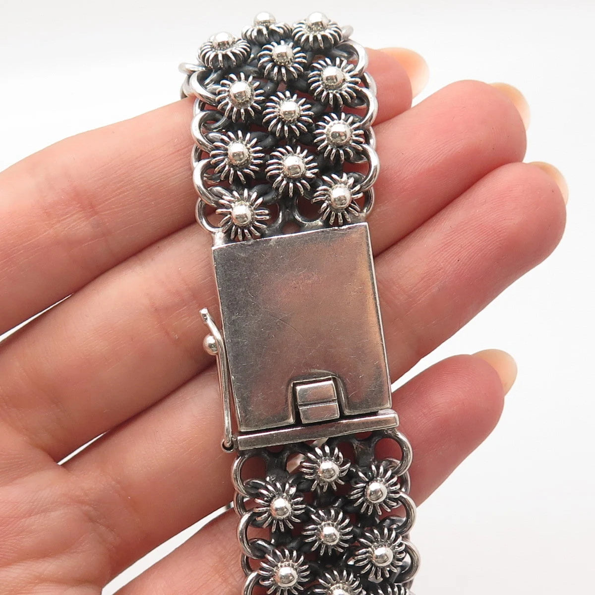 925 Sterling Silver Vintage Cannetille Floral Bracelet 7.25"