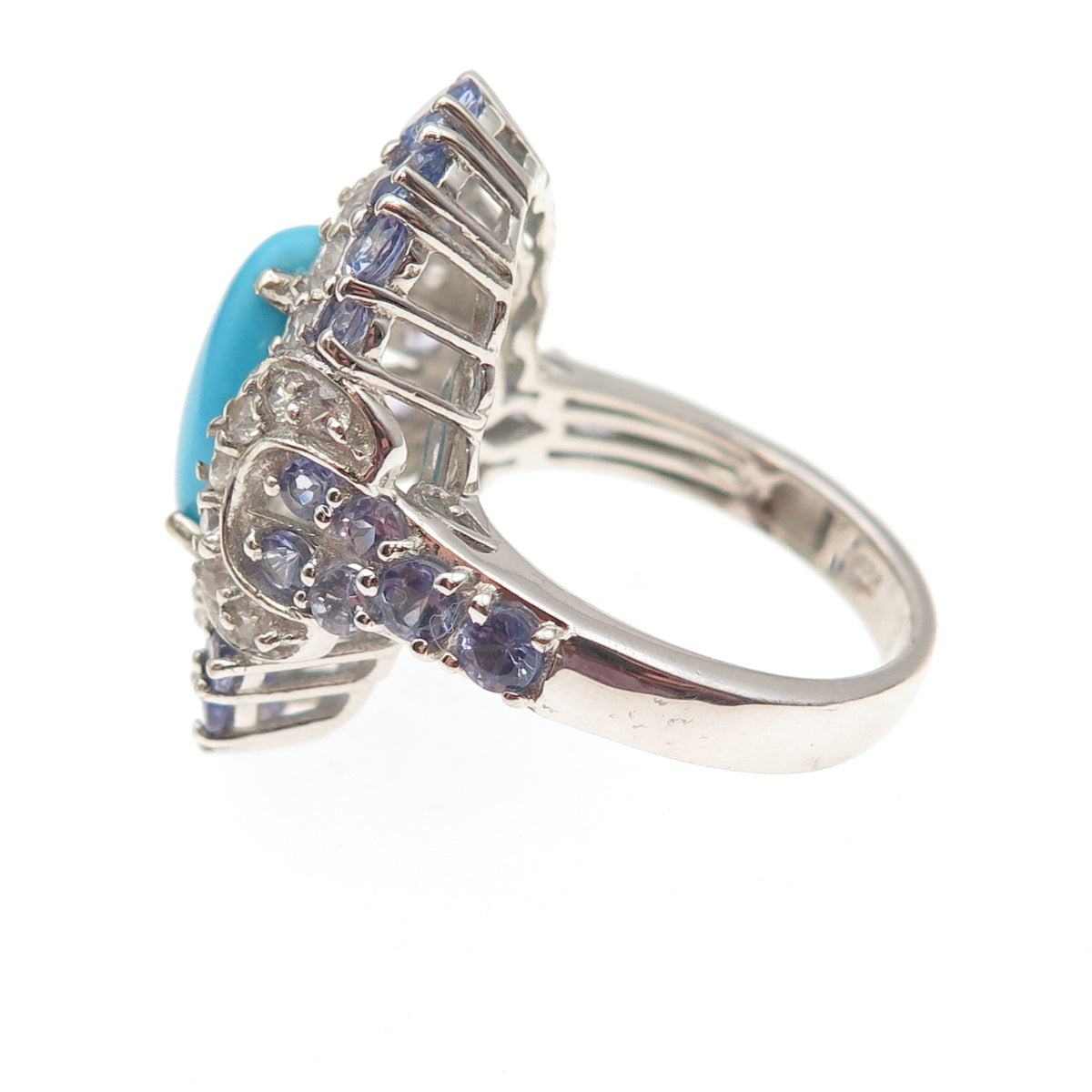 Chuck Clemency 925 Sterling Silver Real Turquoise Tanzanite Topaz Ring Size 8.25