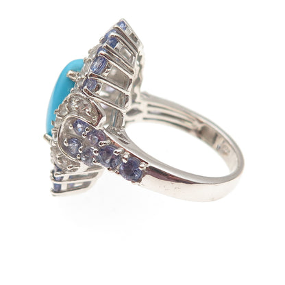 Chuck Clemency 925 Sterling Silver Real Turquoise Tanzanite Topaz Ring Size 8.25