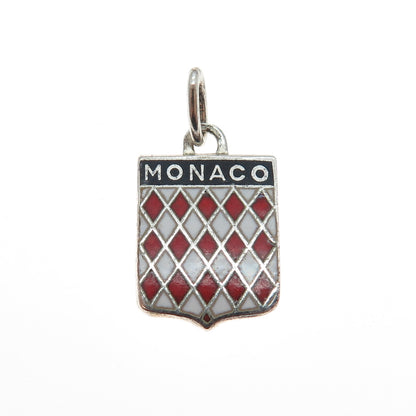 800 Silver Vintage France Enamel Monaco Coat of Arms Minimalist Charm Pendant
