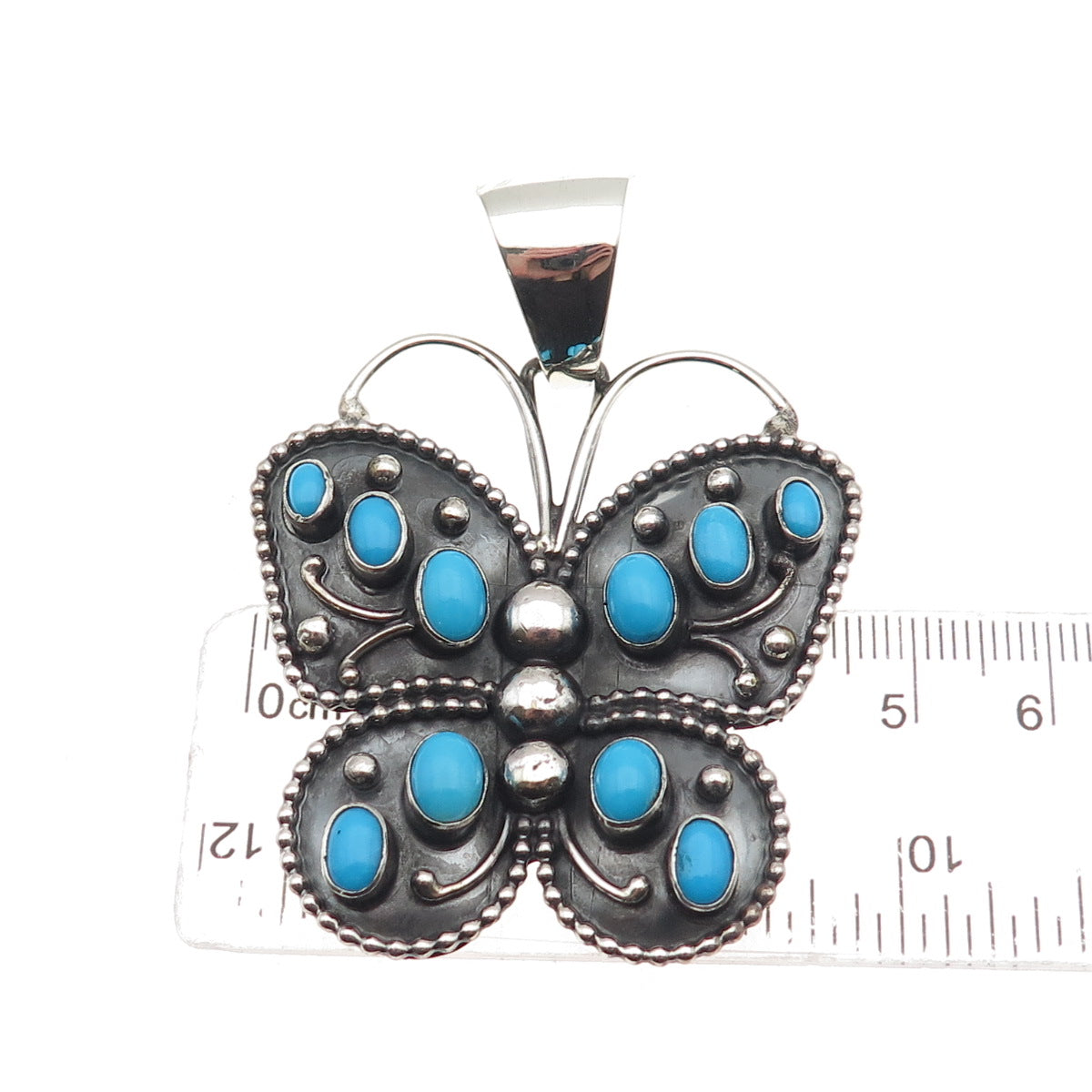 Darrin Livingston Navajo Old Pawn Sterling Vintage Turquoise Butterfly Pendant