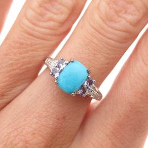 Chuck Clemency 925 Sterling Silver Real Turquoise & Tanzanite Ring Size 6