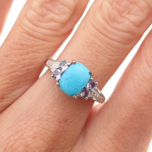 Chuck Clemency 925 Sterling Silver Real Turquoise & Tanzanite Ring Size 6