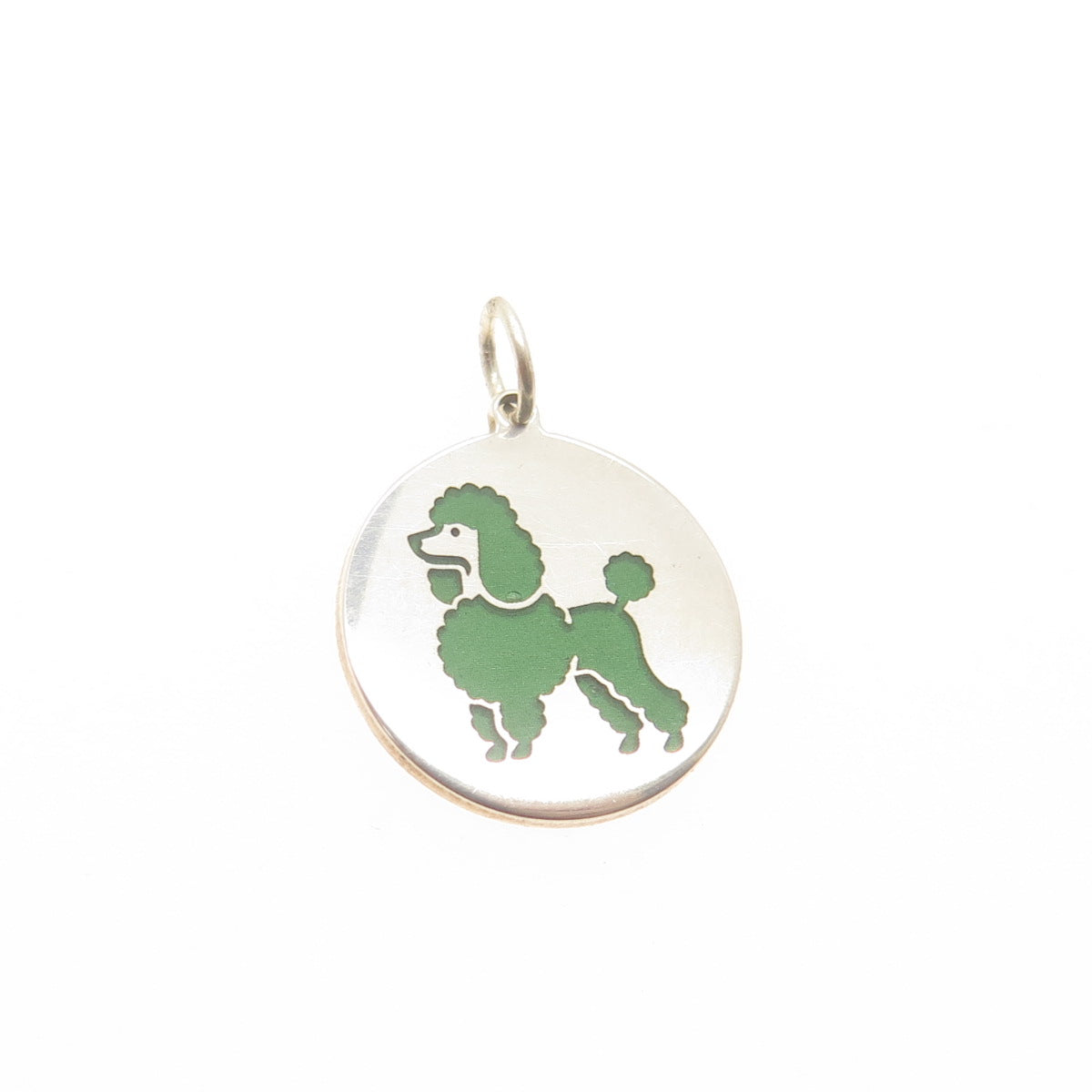 TOKEMOTI 925 Sterling Silver Green Enamel Poodle Dog Minimalist Charm Pendant