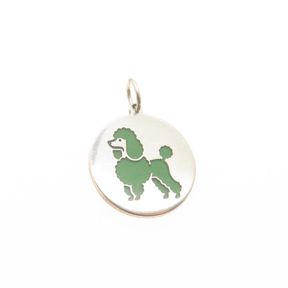 TOKEMOTI 925 Sterling Silver Green Enamel Poodle Dog Minimalist Charm Pendant