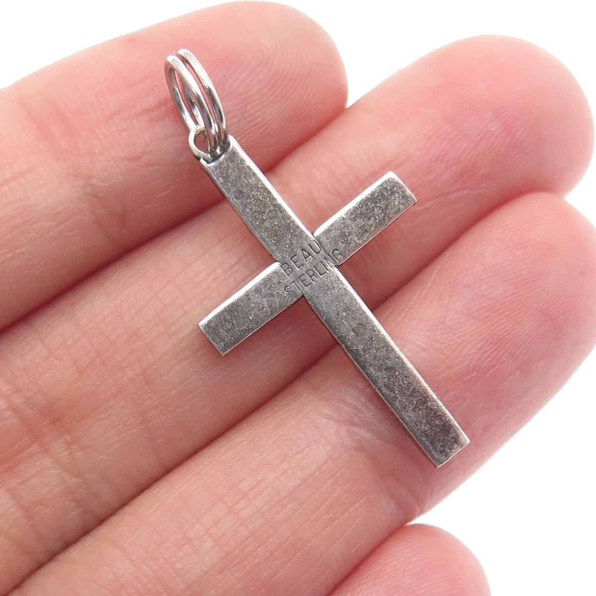 BEAU 925 Sterling Silver Vintage Heart & Feather Cross Oxidized Pendant