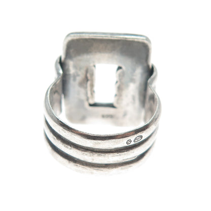 835 Silver Vintage Sweden Modernist Oxidized Ring Size 6.25