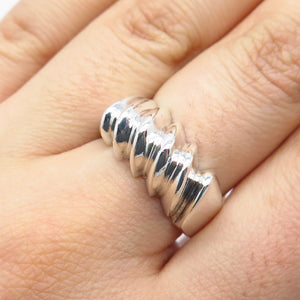 925 Sterling Silver Vintage Mexico Ribbed Domed Ring Size 7.75