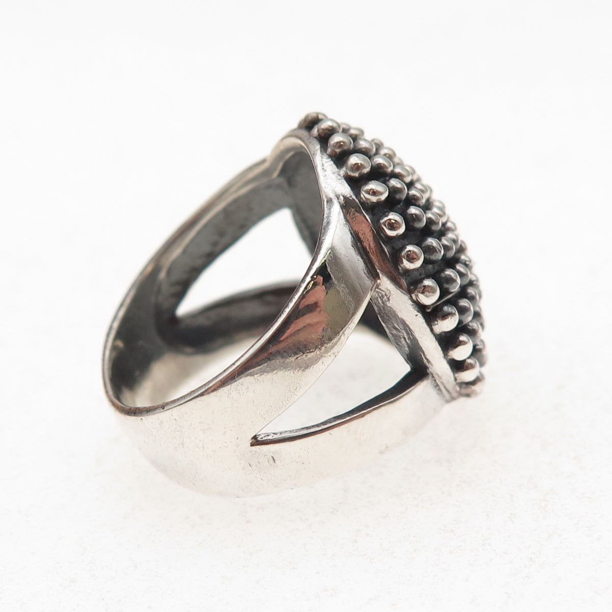 Sidney Evan 925 Sterling Silver Vintage Modernist Dotted Oxidized Ring Size 7.25