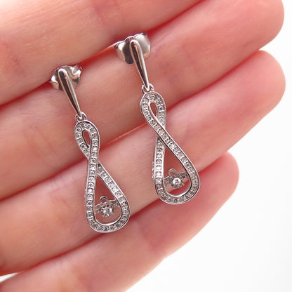 925 Sterling Silver Real Round-Cut Diamond Infinity Dangle Earrings