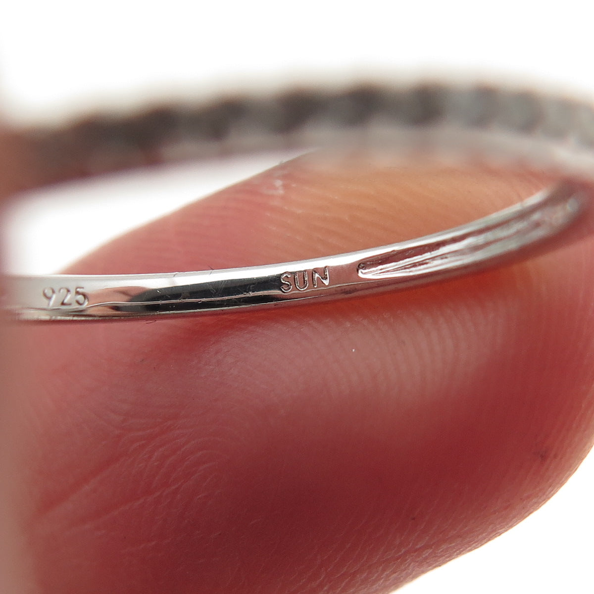 SUN 925 Sterling Silver Real Round-Cut Diamond Half Eternity Band Ring Size 7.25