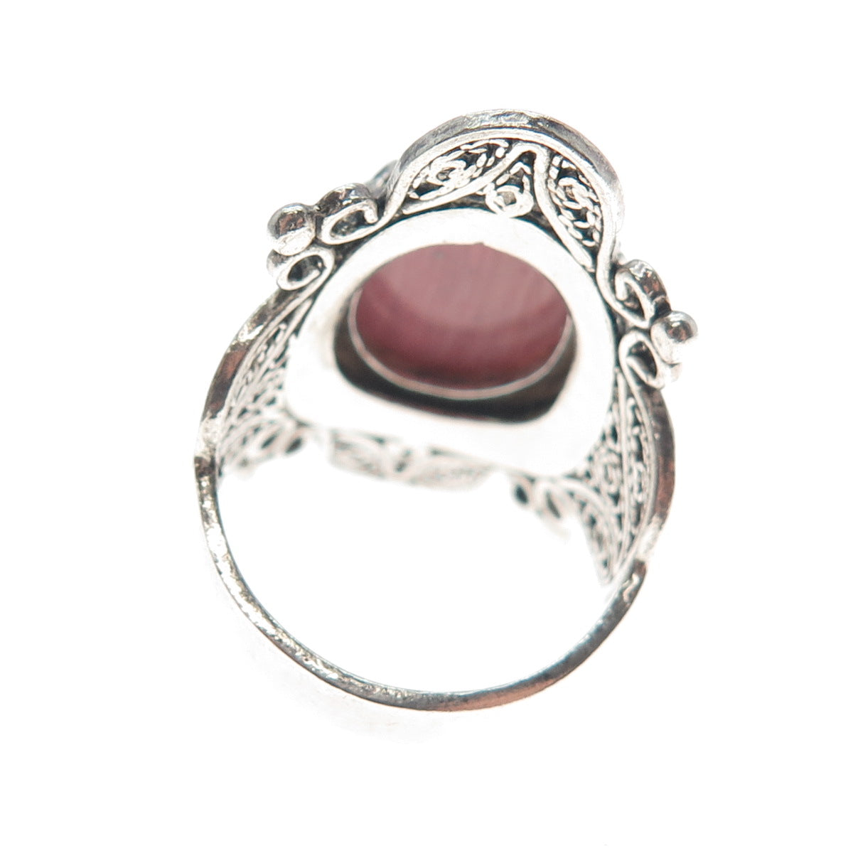 925 Sterling Silver Vintage Real Rhodochrosite Filigree Ring Size 9.25