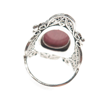 925 Sterling Silver Vintage Real Rhodochrosite Filigree Ring Size 9.25