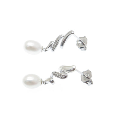 RL RICHLINE 925 Sterling Real Round-Cut Diamond & Pearl Twisted Earrings