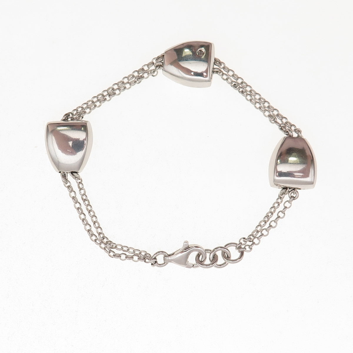 Molecole 925 Sterling Silver Real Diamond Station 2-Row Rolo Link Bracelet 6.75"