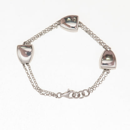 Molecole 925 Sterling Silver Real Diamond Station 2-Row Rolo Link Bracelet 6.75"