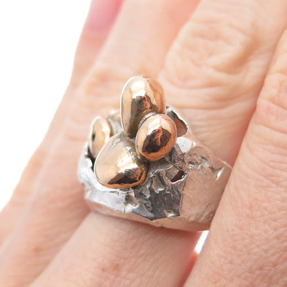 925 Sterling Silver 2-Tone Antique Art Deco Brutalist Ring Size 6